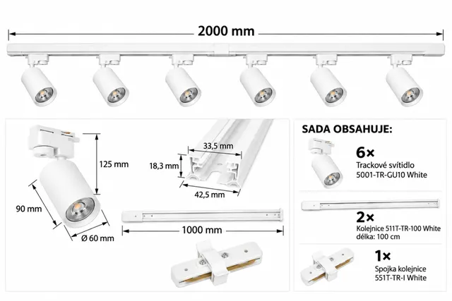 Комплект трекового освещения Bergs 511T2-200-I-6GU10 6 × GU10, белый · 2