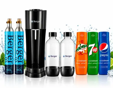 Набор для газирования воды Berger SM-102, чёрный: 2 баллона CO2, 2 × 1 л + 3 сиропа