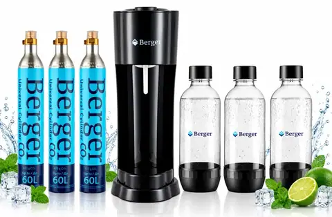 Набор для газирования воды Berger SM-102, чёрный: 3 баллона CO2, 3 × 1 л