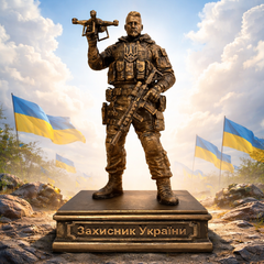 Статуэтка боец ВСУ с дроном бронзовая патриотическая &mdash; коллекционная скульптура, 24 см