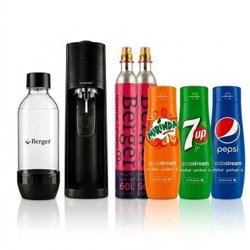 Набір Сифон Sodastream Terra Чорний + Два Балона Berger Quick Connect CO2 + Пляшка Berger 1L +Три Хітові Сиропи