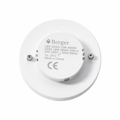 Лампа світлодіодна Berger LB2-GX53-12W 4000K 12Вт 840Lm 220В GX53
